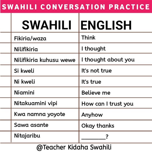 111K views · 659 reactions | Swahili Made Easy! Common Daily Phrases for Beginners ✅️ #swahili #swahilination #swahilifood #safari | Teacher Kidaha Swahili | Facebook