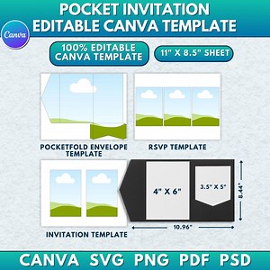 Pocketfold Invitation Template | 4x6 Wedding Invitation Pocket SVG | Wedding Invite With Envelope | Printable & Editable Canva Digital File - Etsy