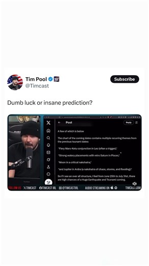 Tim Pool on Instagram: "Dumb Luck or INSANE Prediction?"
