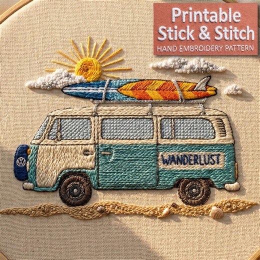 Wanderlust Camper Van Retro Embroidery Pattern PDF - Etsy