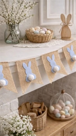 Bandeirinhas de Páscoa Rústicas: decoração fácil que transforma qualquer cantinho 🐰#diy #decor