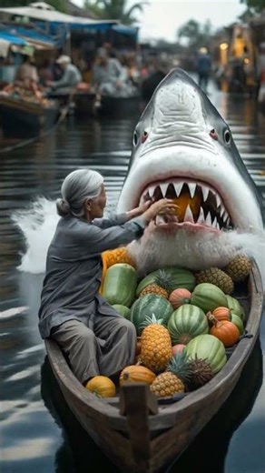 Fearless Grandma Feeds Giant Shark with Fruits! 🦈🍍