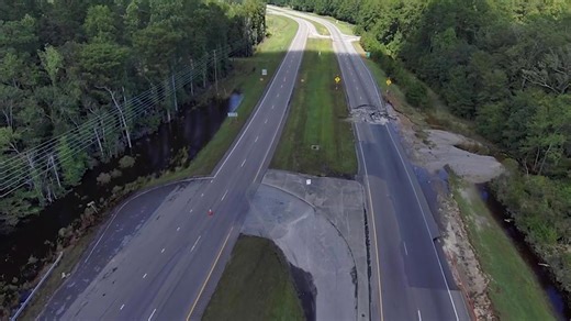 Aerial view shows flood damage in Brunswick County, North Carolina