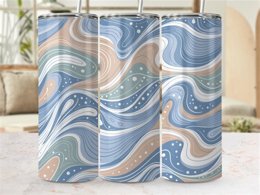 Abstract Wavy Tumbler Wrap PNG, Fluid Lines Design, Pastel Blue Beige Green, Modern Organic Art, Digital Download, 20oz Skinny Sublimation - Etsy