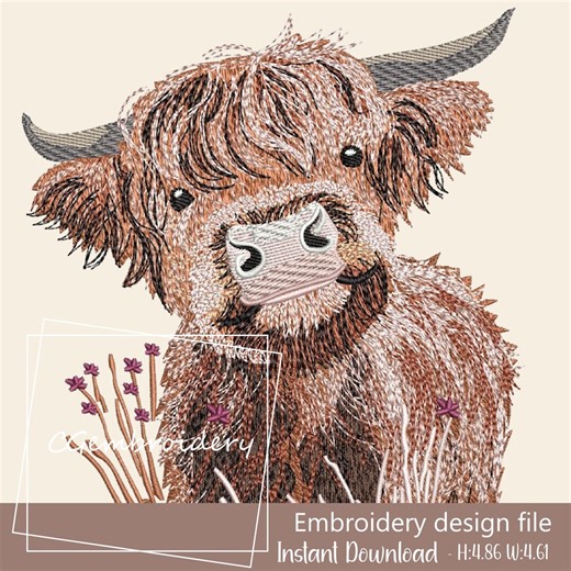 Funny Highland Cow Embroidery File, Farm Animals Embroidery File, Scottish Highland Longhaired Cow Machine Embroidery Pattern Cute Funny Cow - Etsy