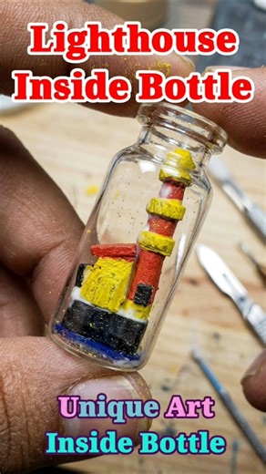 Lighthouse Inside Miniature Bottle | Wooden Plug Carving | Art Inside Bottle | Moses Godinho