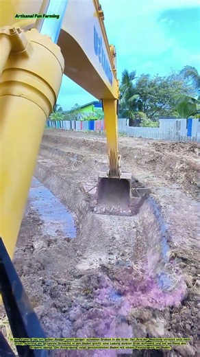 Der Bagger gräbt: Anlegen eines Grabens mit einer Baggerschaufel