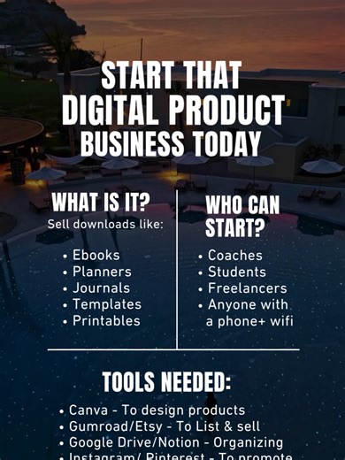 Start That Digital Product Business Today! Here’s the exact system that works like Gold that you can use: ✅Step 1 - Brainstorm with ChatGPT Prompt example: “Give me 10 profitable ebook ideas for beginners in [your niche].” It’ll generate topics people already search for - that’s your first product idea. ✅Step 2 - Create Your Ebook in Canva (for FREE) Use a templates or The Ultimate Digital Bundle - just drag, drop, and customize. No writing experience needed - ChatGPT can help write your content