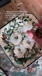thrifted these rooster decor plates for .99 each and now they are one of a kind floral ring dishes👩‍🎨 worked on these last night and today they were quite a beautiful sight to see in my studio🌞🎨🌸✨🤎 paint along with me on my ‘Brush Life’ channel🎥 #tutorial #thrift #thriftstorefinds #thrifting #thriftfinds #thrifter | Junk Monkey Sonia