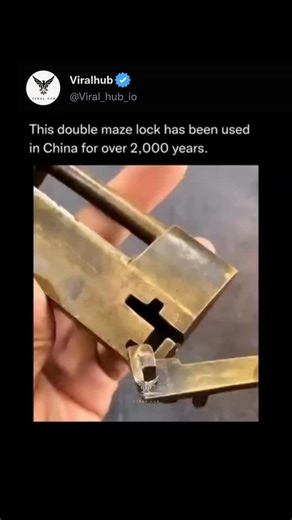 Viral Hub on Instagram: "The lock you are referring to is known as the double maze copper lock (or simply double maze lock), an ingenious ancient Chinese invention that dates back over 2,000 years, with origins potentially in the Han Dynasty. This lock operates more like a mechanical puzzle than a modern pin-tumbler lock, often featuring a complex internal system with two interwoven labyrinths. Opening it requires a precise sequence of movements—inserting the key, rotating, pushing, and pulling 