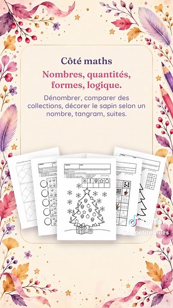 Les fiches de la période 2 sont disponibles. 40 fiches de maths et de français, prêtes à imprimer, pour aller de novembre aux vacances de Noël. Automne, sorcières, hiver, fêtes… des thèmes qui suivent le calendrier de la classe. Côté français : mots croisés, mots à reconstituer, lettres dans les trois écritures, graphismes d'hiver, écriture cursive. Côté maths : dénombrer, comparer des collections, décorer le sapin selon un nombre, tangram, suites. Chaque fiche indique la consigne, l'objectif et
