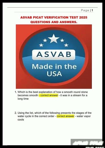 ASVAB PICAT VERIFICATION TEST 2025 QUESTIONS AND ANSWERS2266 video