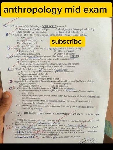 anthropology mid exam questions with answers #universityexam #exam #ethiopia freshman anthropology