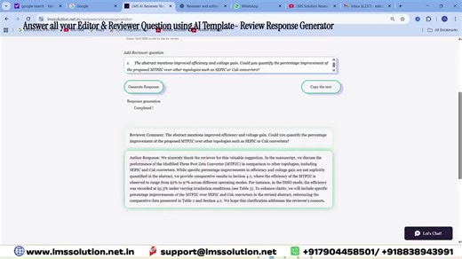 ✅ Reviewer Response Generator – Perfect Answers for Reviewer Comments with AI 🔗 https://zurl.co/0sDJG • 💡 Tired of struggling with reviewer comments? Introducing the Reviewer Response Generator, your AI-powered tool to handle reviewer and editor queries perfectly. • 🧠 Upload your manuscript (PDF) and paste reviewer comments — the AI instantly crafts polite, section-linked, and data-backed responses. • 📑 Ideal for IEEE, Elsevier, Springer, and SCI-indexed journals. • ⚙️ Generates professional