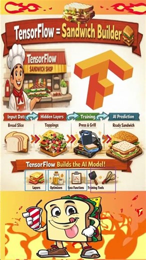 What is TensorFlow❓❓Simple Sandwich Analogy Example🥪 😍#ai #shorts#python #tech #bts#usa #techshorts