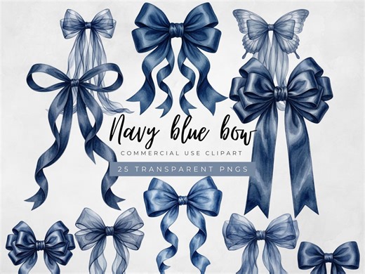 Navy Blue Bow Clipart Set, Elegant Blue Ribbon Bows Watercolor, Navy Ribbon Clipart, Classic Satin Bow Graphics, Wedding Ribbon Elements - Etsy