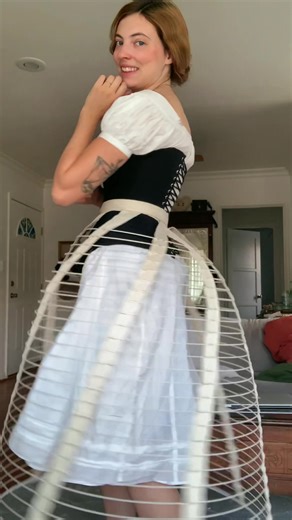 I was having a bad day but then I put on my hoop skirt!! It’s too much fun to wear 😭 #victorian #hoopskirt #cagecrinoline #historicalfashion #dressmaking #sewingtiktok #fyp