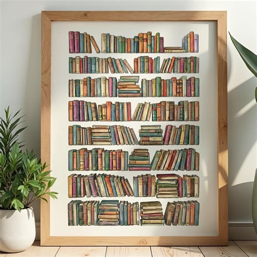 Vintage Library Book Art Bookish Reading Poster, Gift for Book Lovers PNG JPG - Etsy