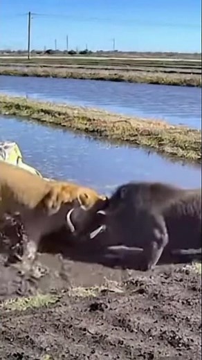 💪 Strong male hog vs female lion #viral #wildlife #animals