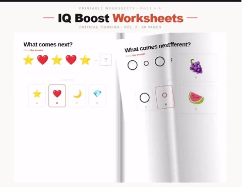 IQ Boost Worksheets for Kids Ages 4-6 | Printable Preschool Activities PDF | Brain Games, Logic, Patterns, Matching | Homeschool Learning - Etsy