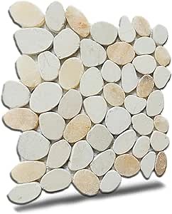 Oyster Sliced Pebble Mosaic, Tumbled Stone Backsplash Tiles for Kitchen Walls, Shower and Bathroom Floors, and Outdoor Areas (12" X 12")