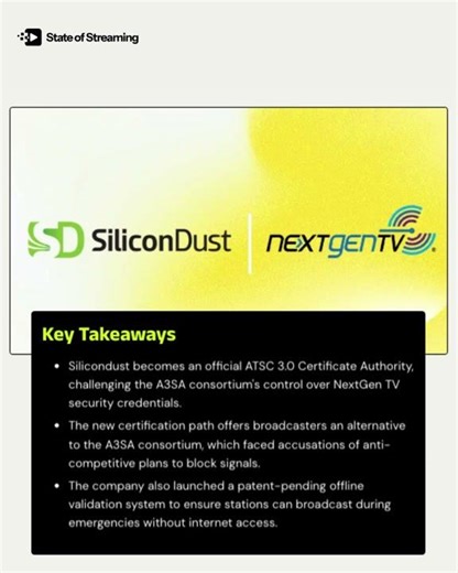 State of Streaming Cliff Notes Silicondust becomes an official ATSC 3 0