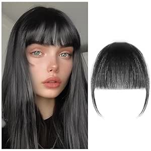 obeoby Clip in Bangs, Dark Brown Fake Bangs Wispy Bangs Hair Clip Hair ExtensionsClip on Air Bangs for Women