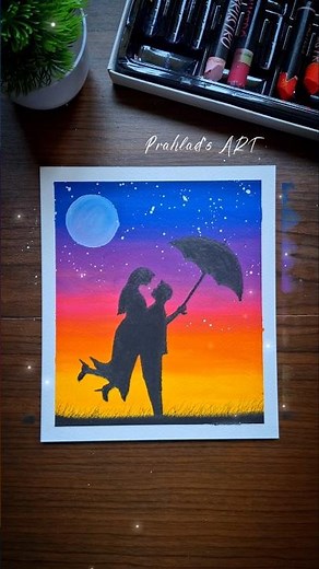 Romantic Couple Painting | Sunset Sky with Oil Pastels