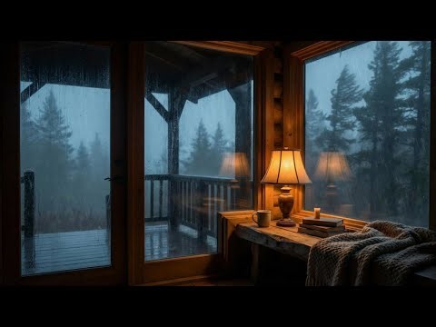 Extremely Slow & Peaceful - Lo-fi 80s Piano Instrumental (Heavy Rain Sounds)European Wooden Cabin