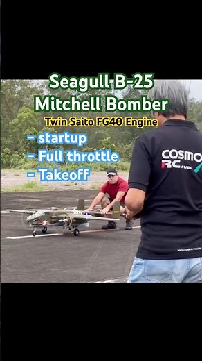Engine Start & Takeoff- Seagull B-25 Mitchell Bomber #warbird #rcwarbird #rc #rcplane #rcpilot #b25