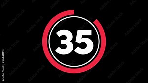 Simple 40 seconds countdown timer. Thick numbers and animated circle shaped indicator. Red and White colour on black background.