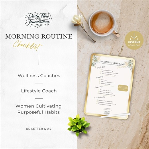 Morning Routine Checklist | Digital PDF Printable | Daily Habit Tracker & Clarity Tool | Elegant Morning Planner for a Calm | Productive Day