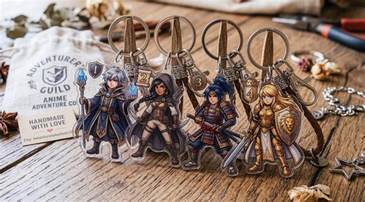 Epic Chibi Anime Keychains - Fantasy RPG, Steampunk & Cyberpunk Acrylic Charms - Fire Knight, Nature Druid, Gear Pilot Tech Assassin - Etsy