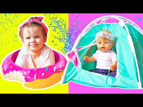 Juego de niñera, la pequeña Maya y la Baby Born Lina. Ideas divertidas para niñas. Bebés llorones.