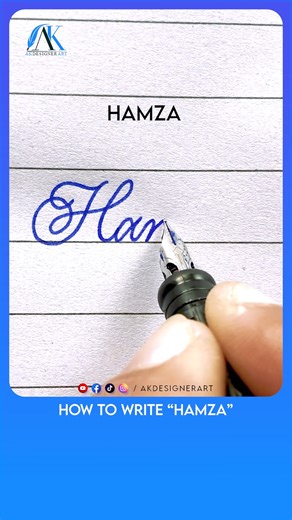 Hamza name in Cursive style using Ink Pen - Write perfect writing | AK Designer Art
