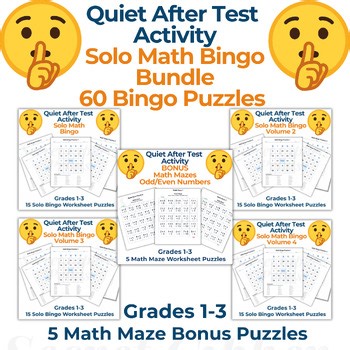 Quiet After Test MEGA BUNDLE: Solo Math Bingo & Logic Mazes - 65  Activities