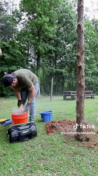 Is there anything more magical than backyard string lights? This was one of my favorite outdoor projects from last year 😍Adam definitely gave me the “are you sure” look when I said I wanted to use tree trunks as posts but he ended up understanding why at the end. They add a little whimsy to this hangout spot don’t you think? ✨FOLLOW @southernyankeediy for more budget friendly outdoor projects✨ & you can find my absolute favorite solar powered string lights in the link in my bio #fyp #DIY #outdo