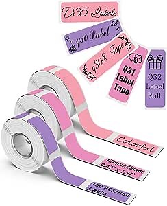 D30 Label Tape - Color D35 Labels for Q30 / Q31 / Q32 / Q30S / D35 Label Maker Tape - Purple/Pale Pink/Pink/0.47x1.18", Q30S Labels Compatible with Phomemo D30 Label Maker Tape - 3Rolls, 160 PCS/Roll