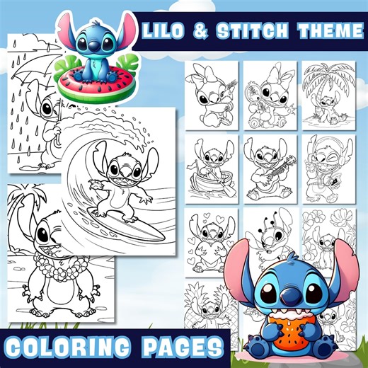 Lilo & Stitch Coloring Pages: Kids' Activity (digital PDF Download) - Etsy Australia