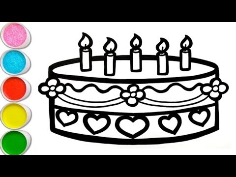 How to draw a Cake 🎂❤️🕯️🌈Drawing Painting Colouring for kids Toddlers Easy step by step Drawing...