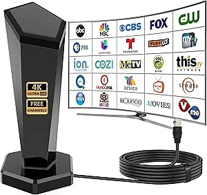 2025 TV Antenna Indoor,450+ Mile Range Digital Antenna for Smart TV,360°&Long Range Reception HDTV Antenna for Local Channels with Strong Magnetic Base Support 8K 4K 1080p All TVs 10FT Coax Cable