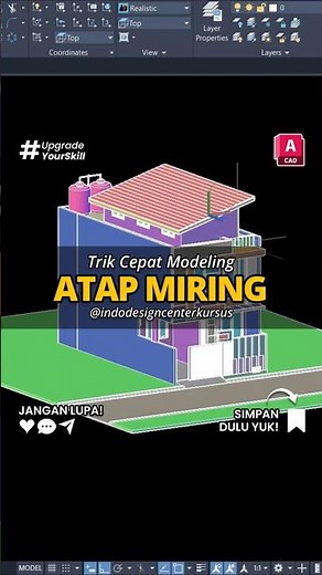 Cara Cepat Modeling Atap Miring di AutoCAD! #autocad #desainrumah #atap #sketchup