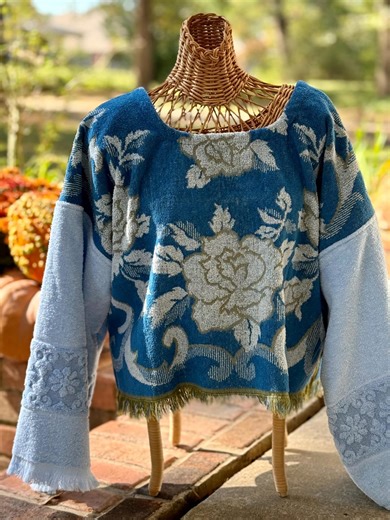 Vintage Towel Top: Reworked 1970's Towels, Upcycled, Bohemian, Fringe, Fashion Top - Etsy