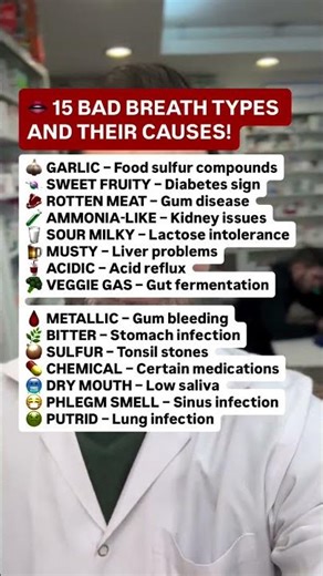 👄 15 BAD BREATH TYPES AND THEIR CAUSES! #health #breath #mouth #body