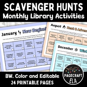 Monthly Scavenger Hunts for Libraries with Editable Year-Round Printables
