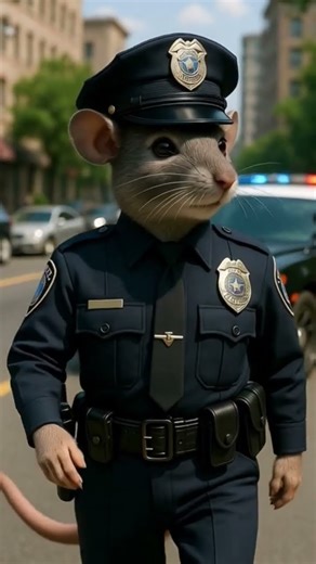 Officer Mouse patrolling the street! 🐀💙#shorts #police #ai