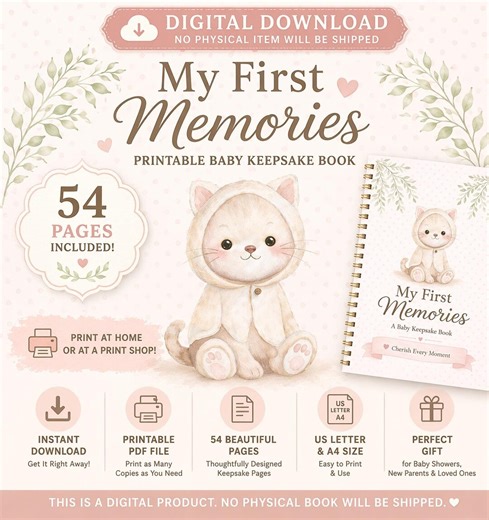 Printable Baby Memory Book, First Year Keepsake Journal, 54 Pages (digital Download) - Etsy