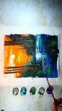 Sunset & River Painting / Abstract Landscape Art | Peaceful Art