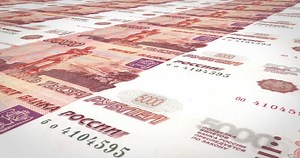 Download Series of banknotes of five thousand rubles russians of russian bank rolling on screen, coins of the world, cash money, loop for free