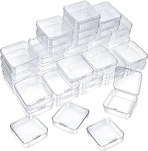 SATINIOR 48 Packs Clear Small Plastic Containers Transparent Storage Box with Hinged Lid for Small Items Crafts Jewelry (2.52 x 2.52 x 0.79 Inches)